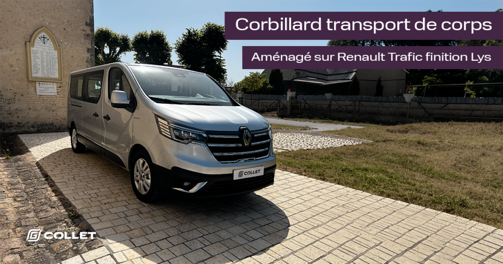 Nouvelle réalisation d'un corbillard transport de corps aménagé sur Renault Trafic avec la finition Lys
